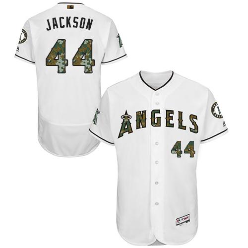 Angels of Anaheim #44 Reggie Jackson White Flexbase Authentic Collection Memorial Day Stitched MLB Jersey - Click Image to Close